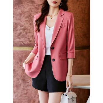 外套女粉紅色夾棉高級感西裝外套