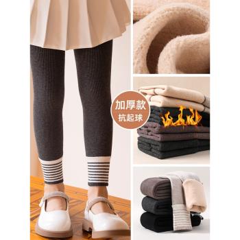 日系女童冬季加絨打底褲小寶寶外穿條紋可開檔中兒童加厚保暖長褲