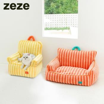 zeze條紋寵物床保暖貓床可愛寵物沙發貓咪窩軟絨墊四季通用可拆洗