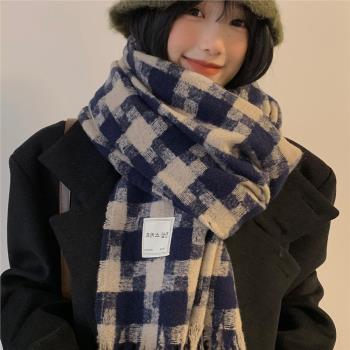女秋冬季高級感加厚ins格子圍巾