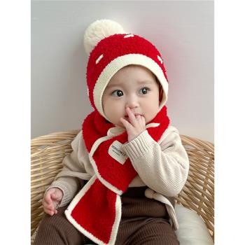 冬天嬰幼兒毛絨護耳帽保暖套裝