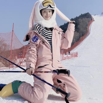 斯邁寧連體滑雪服套裝男女白色防風防水保暖專業戶外單雙板沖鋒衣