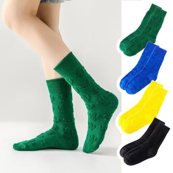 襪子女綠色長款純棉韓版百搭襪子