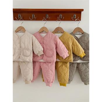 新生兒2023新款冬裝棉服套裝嬰幼兒保暖加厚外出服冬季棉衣兩件套