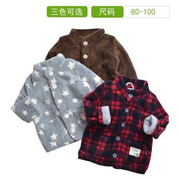外貿開衫兒童珊瑚絨外套男童秋冬立領上衣洋氣嬰幼兒保暖外衣