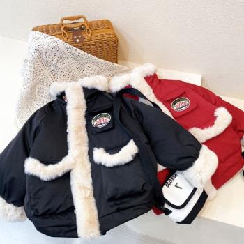 韓國冬季加厚貼標兒童派克服外套