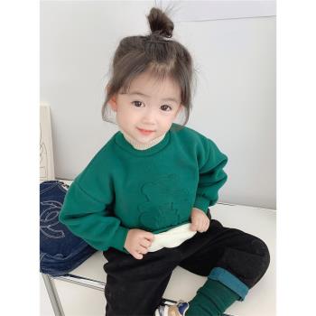 韓版女童卡通加絨高領保暖衛衣