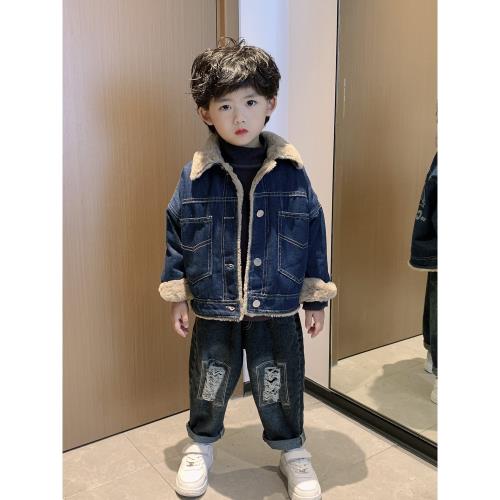 男童冬季加絨牛仔外套2025新款兒童裝加厚秋冬氣保暖夾克寶寶衣服