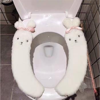可愛卡通馬桶墊家用防水通用魔術貼毛絨坐便器墊冬季保暖馬桶坐墊