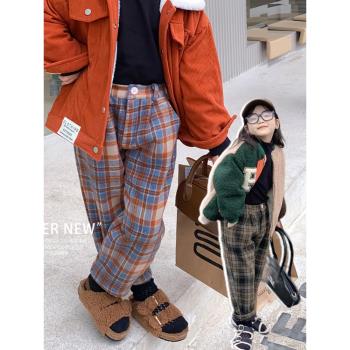 韓版女童格子寶寶洋氣保暖加絨褲