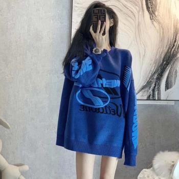 韓版寬松設計感小眾針織藍毛衣