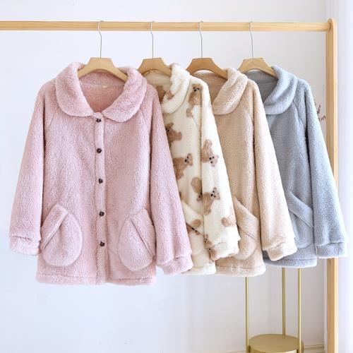 【清倉】秋冬法蘭絨睡衣上衣女單件加絨保暖珊瑚絨加厚大碼家居服