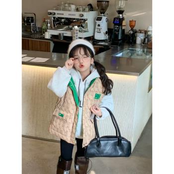 女童韓版印花棉馬甲2022冬裝新款寶寶加加厚兒童時尚洋氣保暖外套