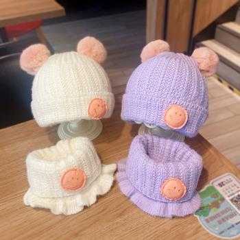 圍巾兩件套針織可愛保暖嬰兒帽子