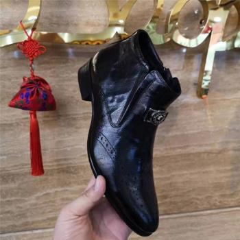 意大利品牌秋季新款布洛克切爾西靴子男男士商務正裝皮靴尖頭保暖