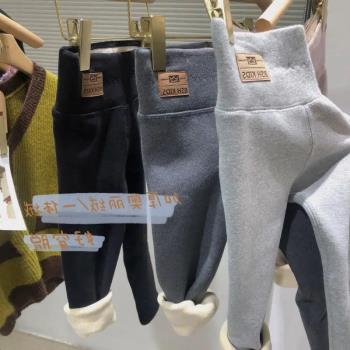 韓國女童加絨打底衫秋冬2024新款加厚外穿保暖一體絨高腰寶寶長褲
