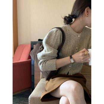 韓國chic軟糯甜美復古麻花加厚保暖針織外套高級感外穿開衫毛衣女