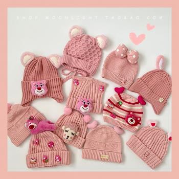 粉色系保暖男女孩針織嬰兒帽子