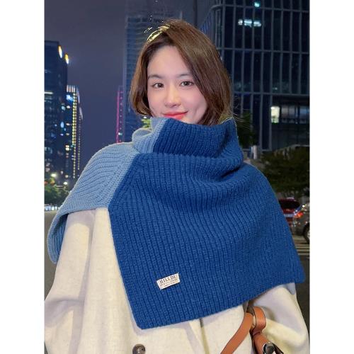 韓國小眾撞色高領針織脖套護頸披肩秋冬季休閑保暖疊穿毛線圍脖潮