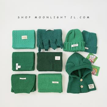 綠色系圍巾男女孩保暖兒童帽子