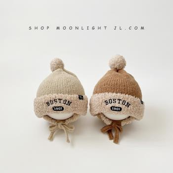 加厚護耳嬰兒帽子韓版簡約男女秋冬季保暖防風寶寶針織兒童套頭帽
