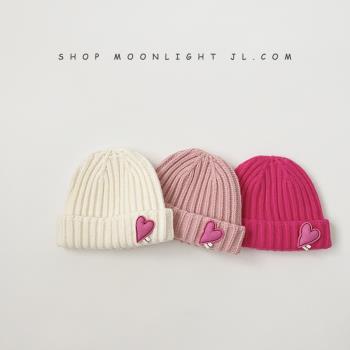 韓版少女粉色愛心兒童毛線帽秋冬季保暖女孩寶寶防風針織套頭帽子
