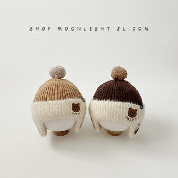 可愛小熊加厚護耳嬰兒帽子男女秋冬季保暖防風寶寶針織兒童套頭帽
