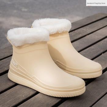 熱賣冬季士加棉保暖女士雨靴短筒平底女鞋簡約百搭四季防雨水鞋