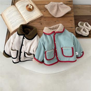 韓版冬季新款男童雙面穿外套女寶寶加厚毛絨夾克嬰兒保暖洋氣上衣