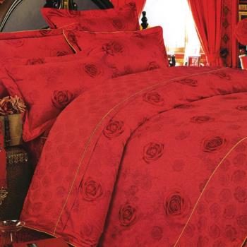 四件套全棉斜紋 床裙式帶內笠床罩大紅婚慶雙人1.8m床品套件1.5米