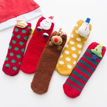 珊瑚絨卡通睡覺保暖冬季圣誕襪子