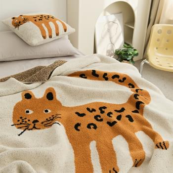 治愈系動物針織毯 斑點豹子蓋毯 沙發毯子午睡毯床尾搭巾民宿毛毯