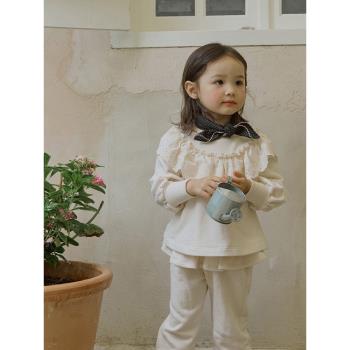 女童衛衣秋款2023新品韓國兒童女孩洋氣菲邊甜美長袖短款寬松上衣