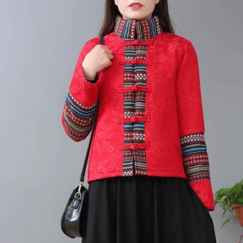棉衣女冬季棉麻民族風文藝範復古唐裝中國風保暖小個子棉服外套