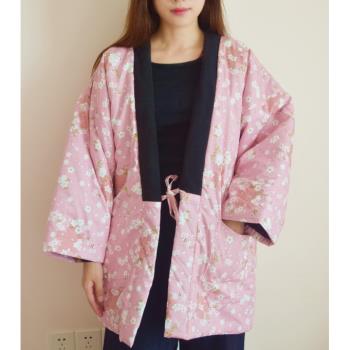 日本秋冬情侶和服夾棉襖保暖家居服和風男女士日式棉衣半纏櫻花