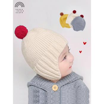 嬰兒帽子秋冬季嬰幼兒春季女寶寶可愛護耳帽外出保暖針織毛線帽男