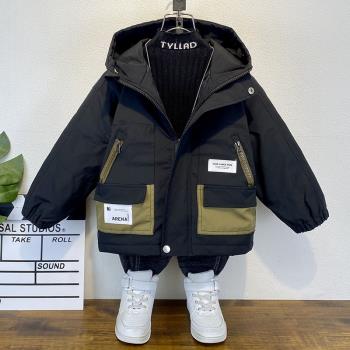 男童加厚秋冬季外套2024款洋氣兒童保暖棉服上衣時髦寶寶派克服