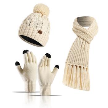 女冬季百搭加絨保暖帽子圍巾手套