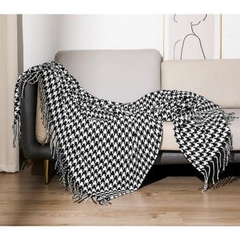 千鳥格沙發毯子針織毛毯辦公室空調午睡毯民宿床尾毯北歐風小毯子
