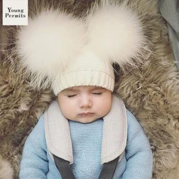 秋冬超萌球球兔絨保暖嬰兒帽子