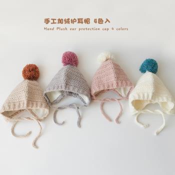 ins嬰兒帽子秋冬季加絨加厚保暖韓國兒童帽子可愛大毛球寶寶帽潮