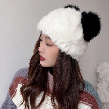 可愛耳朵女冬天加厚保暖毛毛熊貓