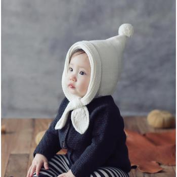 冬季韓版兒童加絨護耳帽可愛毛線帽嬰兒寶寶保暖帽子圍巾一體