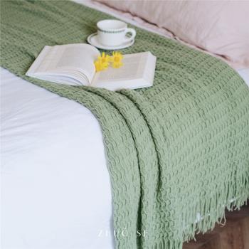 ZHUOSE 北歐簡約綠色提花針織毯毛毯沙發毯冬季保暖沙發蓋毯子
