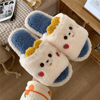 日本GP草莓熊毛拖鞋女秋冬季學生可愛室內保暖毛絨絨月子鞋棉拖