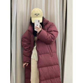 韓國東大門超長款保暖羽絨棉服女2024秋冬季新款過膝寬松棉襖外套