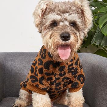 秋冬寵物舒適豹紋毛絨簡約套頭中大小型犬兩腳衛衣貓保暖狗衣服