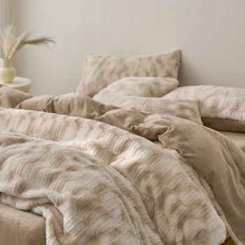 冬季加厚A類兔毛絨四件套高級感牛奶絨加絨被套床單簡約床上用品