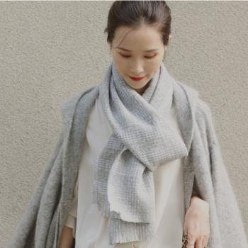 小香風格紋編織秋冬保暖羊毛羊絨圍巾柔和色系經典格子羊毛圍巾女