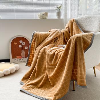 新款牛奶絨色織提花方塊紋毛毯時尚柔軟保暖午睡毯沙發車用毯子r